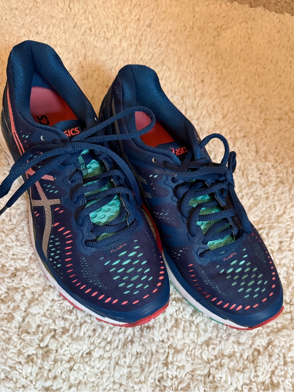 ASICS Navy Running Shoes with Teal and Pink Accents